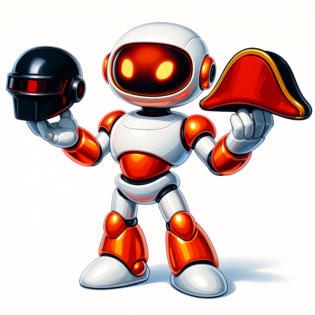 Symboles de personnages variés : casque futuriste et chapeau historique.